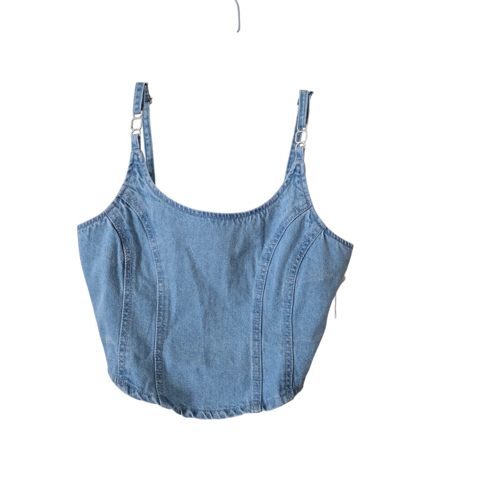 Lone Star Denim Corset Top Light Wash Blue Cotton Smocked Back Crop Tank Womens